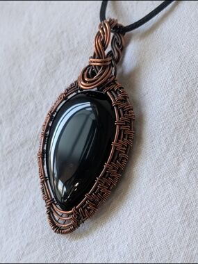 Black Onyx | Copper Wire Wrapped Pendant | Artisan Necklace Boho | Handmade